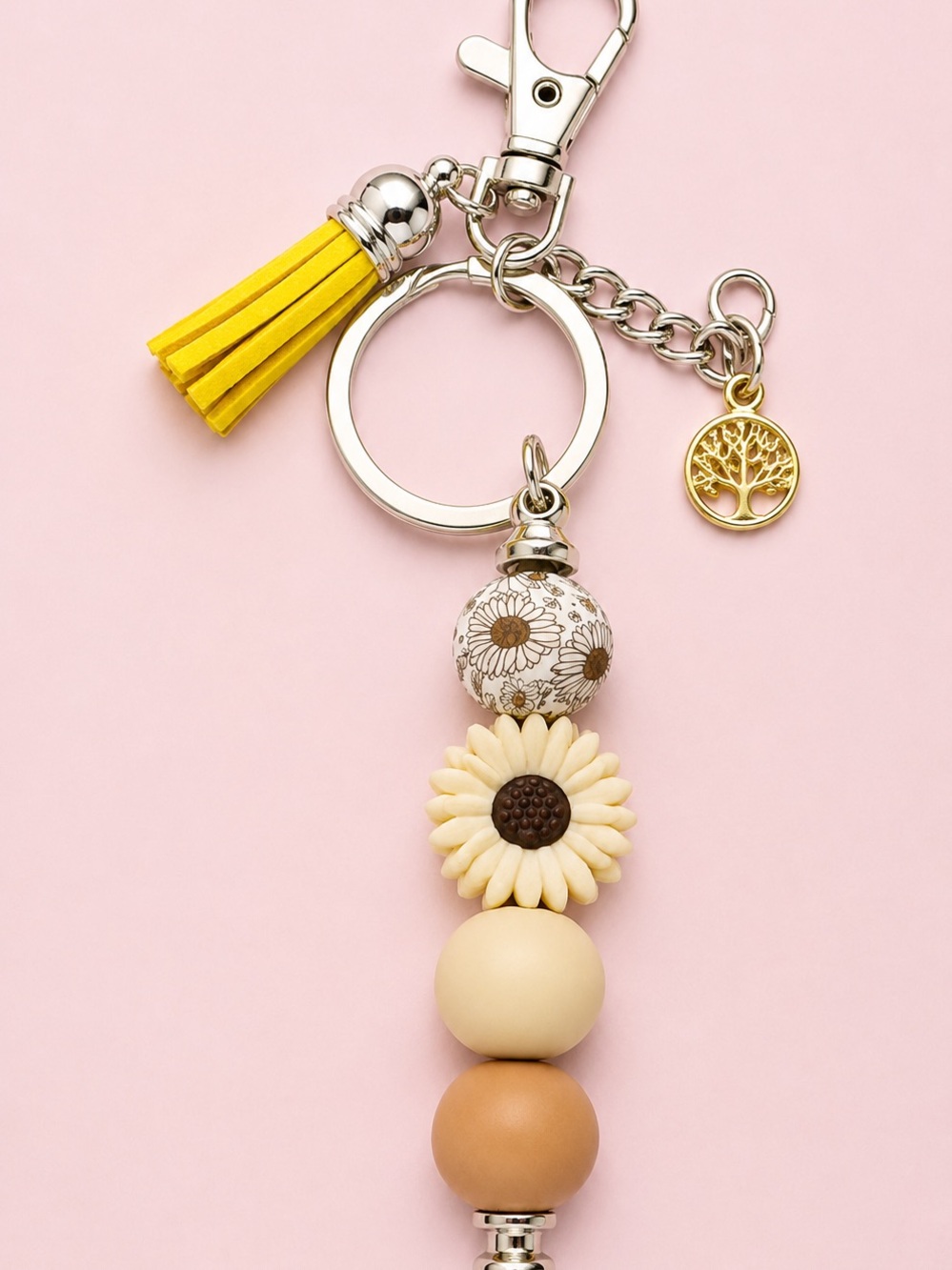 Yellow Daisy Tassel Keychain - Women Accessories